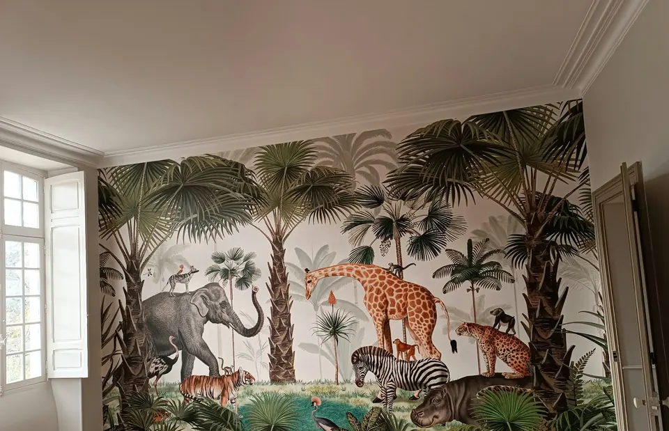 Panoramique jungle : éléphant et girafes