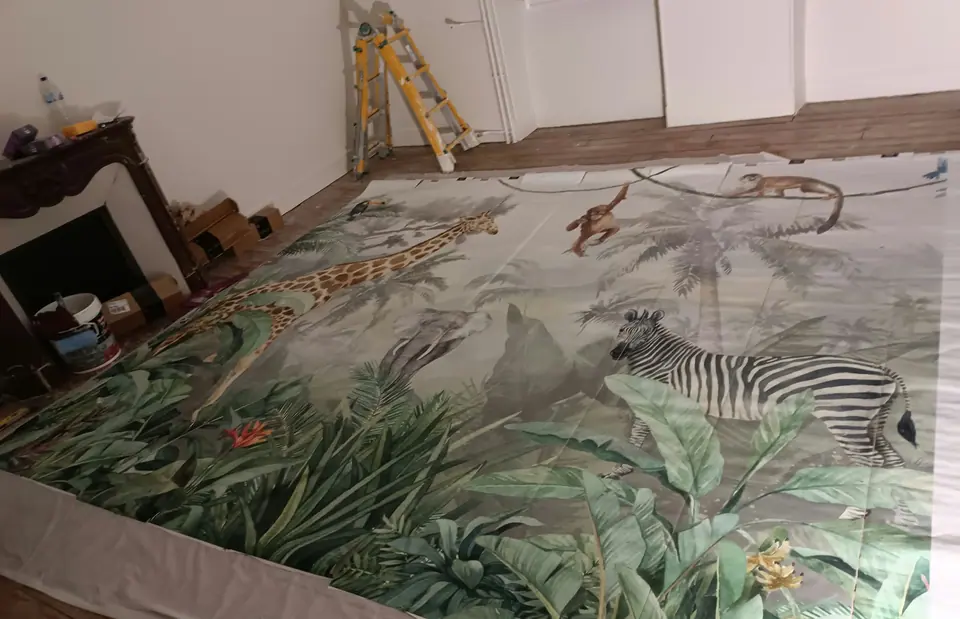 Panoramique jungle déroulé au sol avant la pose