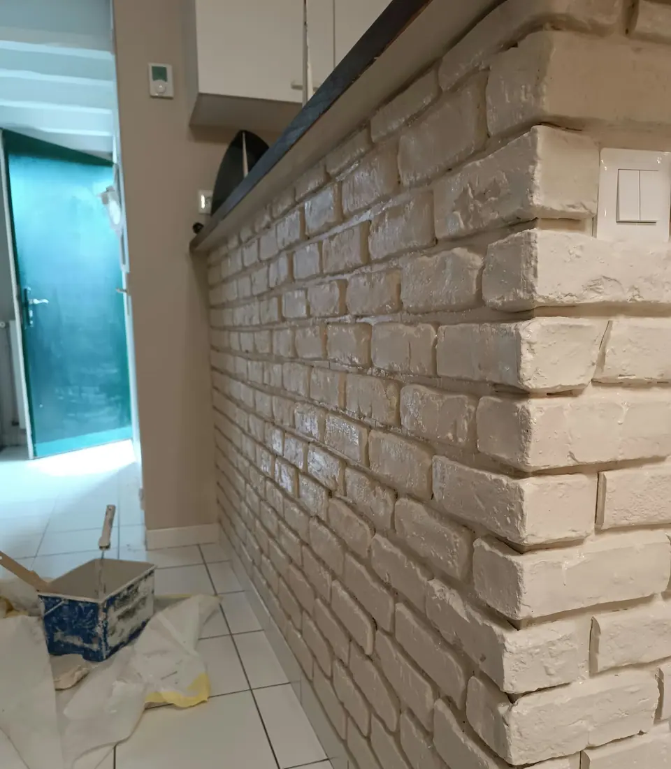 Mur de briquettes repeint